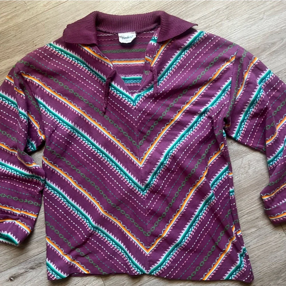 Vintage 60s 70s Pandora Scotchkin Stripe Collared Boho Eclectic Top - Picture 5 of 12